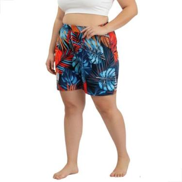 Imagem de Shorts Feminino Plus Size Floral Poliéster Bermuda Casual - ALPHAPOLO,