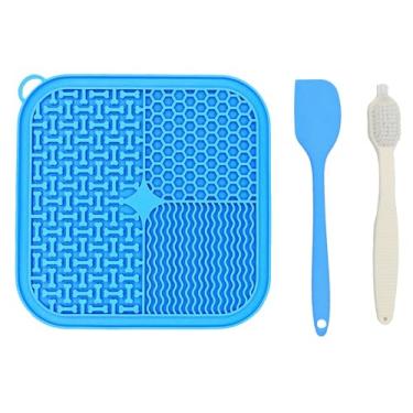 Imagem de Myslie Tapete para lamber cães, alimentador lento para cães e gatos com ventosas, almofada antiderrapante para lamber para alimentação e treinamento (azul)