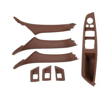Imagem de Lhd rhd bege preto marrom ostra interior do carro apoio de braço da porta dentro puxar conjunto compatível para bmw série 5 f10 f11 523i 525i 528i 530i(RHD Brown)