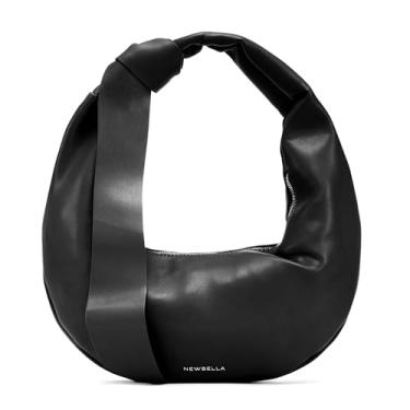 Imagem de NEWBELLA Bolsa feminina de couro PU macio Crescent Hobo – Bolsa de ombro dobrável com fecho de zíper, bolsa elegante e despojada, Preto escuro