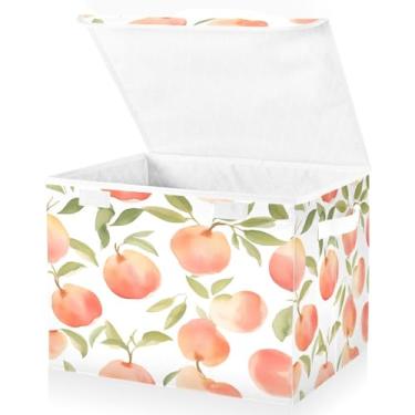 Imagem de Blueangle Cestos de armazenamento rosa pêssego com tampas, 42 x 32 x 30 cm, grande cesta organizadora dobrável para decoração de casa e escritório (437)