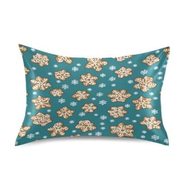 Imagem de Blueangle Fronha de cetim com flocos de neve de gengibre para cabelo e pele, fronha de seda, tamanho Queen (51 x 76 cm) - Capas de almofada de cetim com fecho de envelope (156)