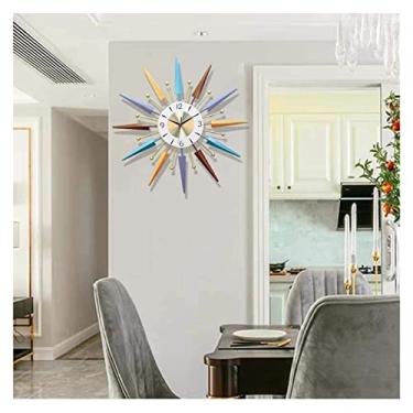 Imagem de WHLBD Relógio de parede grande de metal, art déco, redondo, personalizado, mudo, sem tique-taque, para sala de estar, cozinha, quartos, escritório, café, bar