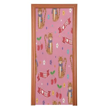 Imagem de Blueangle Capa elástica para porta dos namorados gatos malhados - Faixa de porta frontal de tecido elástico para decoração de festa ao ar livre em casa (807)