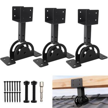 Imagem de Kit de 3 peças de suportes de elevação de telhado resistentes 4 × 4 suportes de pérgula de ângulo de altura ajustável (preto) Suporte de viga de elevação de teto para gazebos, garagens e pátios