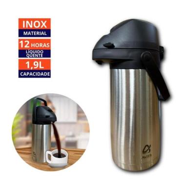 Imagem de Garrafa Térmica Com Alça Bomba de Pressão 1,9L Aço Inox Giratória - Av
