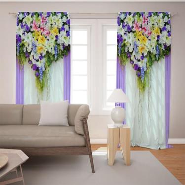 Imagem de Cortina Tecido Oxford Sala Flores Lilás - 140x220cm - Fabrika de Festa