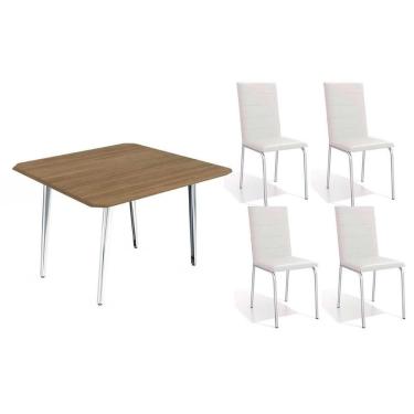 Imagem de Conjunto: Mesa Sala Jantar Iguaçu C- Tampo De Madeira 90cm + 4 Cadeiras Amsterdã Cromada-branco 106 - Kappesberg