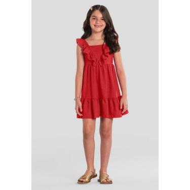 Imagem de Vestido infantil menina em cotton texturizado Brandili, 10, Vermelho