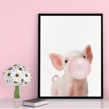 Imagem de Quadro Porquinho Chicletes 24X18Cm Com Vidro - Madeira Preta