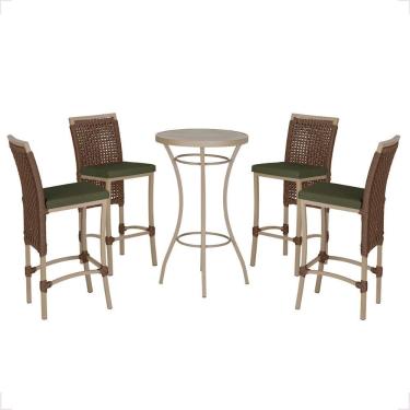 Imagem de Mesa Bistro E 4 Banquetas Roma Fendi Corda Náutica 13 Trama Marrom