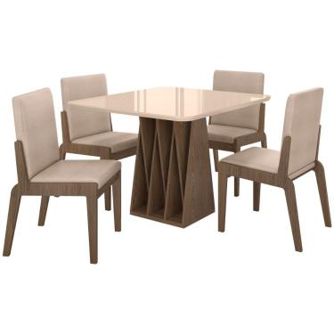 Imagem de Kit Mesa De Jantar Orquestra Com 4 Cadeira Sinfonia Em Linho Carvalho-fendi-creme