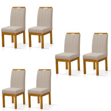 Imagem de Conjunto 6 Cadeiras Blend Em Linho Com Pés De Madeira Maciça Bege