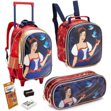 Imagem de Conjunto Escolar Princesa Mochila de Rodinha Estojo Lancheira Térmica 