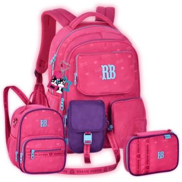 Imagem de Kit Mochila Costas Rebecca Bonbon Bolsinha Lancheira Estojo Cor:Rosa -
