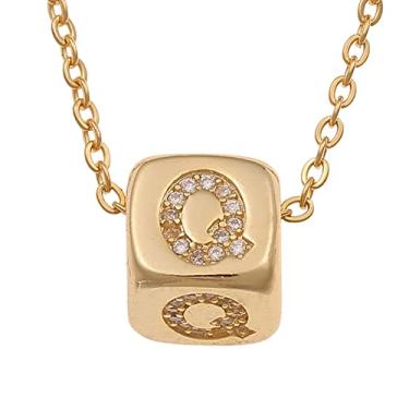 Imagem de LHDUF Colares de Inicial Pequenos para Mulheres, Presentes para Mulheres Fresco Bonito Quadrado Inicial Colar 18K Joias de Ouro para Mulheres, Metal, Sem Pedra Preciosa