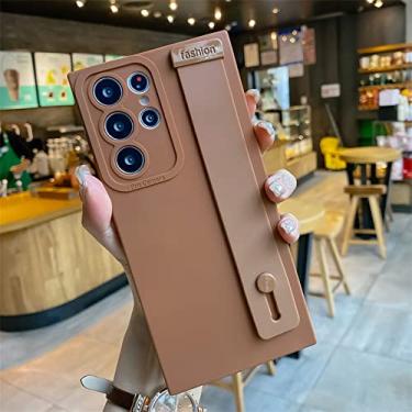 Imagem de Tampa de suporte de alça de pulso simples para proteção de câmera para Samsung A52S A32 72 12 51 A71 A53 73 A13 33 23 S22 Ultra S20 Plus S21 FE Case, marrom, para Samsung M52