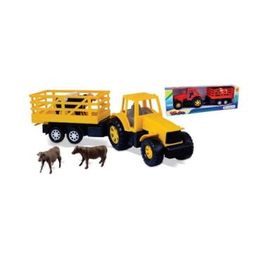 Imagem de Brinquedo Trator Com Boi Na Caixa Carreta Roça Fazenda - Diverplas Pre