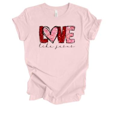 Imagem de Camiseta unissex com estampa Christian Valentine Love Like Jesus Bible Verse, Rosa macio, 4G