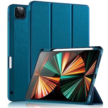 Imagem de Wenlaty Capa para iPad Pro 11 polegadas 4ª geração 2022 com suporte para lápis, capa protetora com parte traseira de TPU macio, também serve para iPad 11 Pro 3ª geração 2021/2ª geração 2020, PeacockBlue