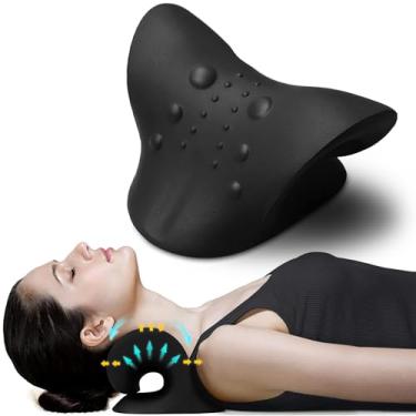Imagem de nbstep Dispositivo de tração de pescoço, nuvem de pescoço - dispositivo de tração cervical é a melhor solução para alívio da dor no pescoço, corretor de corcunda e alívio da ATM (preto)