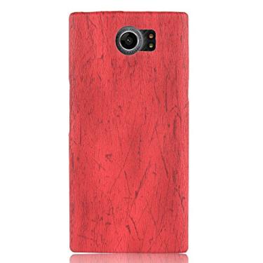 Imagem de INSOLKIDON Compatível com BlackBerry Priv capa traseira rígida PC capa protetora de telefone capa protetora antiderrapante à prova de arranhões grão de madeira criativo (vermelho)