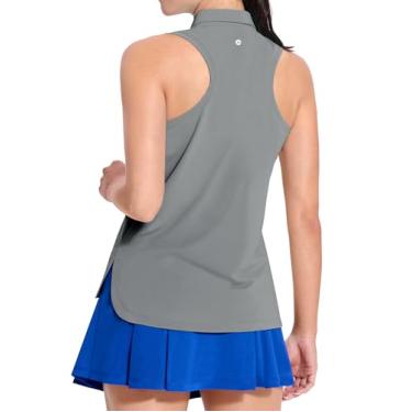 Imagem de MIER Camisa polo feminina de golfe sem mangas, gola seca, regata com costas nadador atléticas lisas, respirável, Cinza, GG
