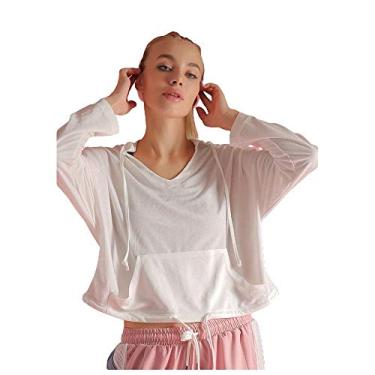 Imagem de Camisolas, blusas esportivas casuais soltas com capuz, blusas de cadarço com zíper para mulheres, jaquetas de corrida e roupas de ginástica mangas compridas, cinza, P