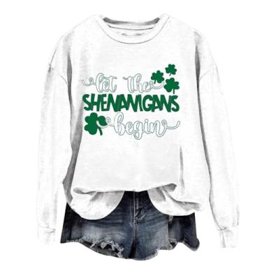 Imagem de Nagub Camiseta feminina do Dia de São Patrício "Here for Shenanigans", estampa divertida, manga comprida, gola redonda, camiseta verde, Z - Moletons para o Dia de São Patrício - E-branco, XXG
