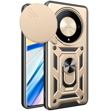 Imagem de Yarxiawin Capa de telefone para Honor Magic 6 Lite com suporte de anel preta, protetor de lente de câmera capa deslizante para Honor Magic 6 Lite capa à prova de choque resistente legal (dourada)