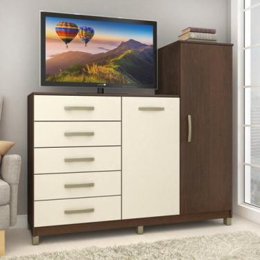 Imagem de Cômoda 2 Portas 5 Gavetas com Cabideiro e Pés Chicago - Fellicci