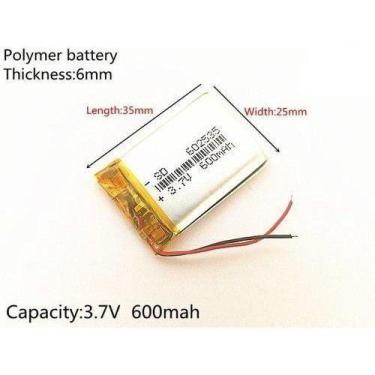 Imagem de Bateria 3,7v 600 Mah Com 2 Fios 6mm X 25mm X 35mm - bgb