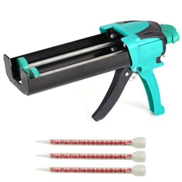 Imagem de Zyklonix Pistola de calafetagem dupla, pistola epóxi para 400 ml (proporção de mistura de 1:1), aplicador adesivo manual de componente duplo com bicos de mistura, verde