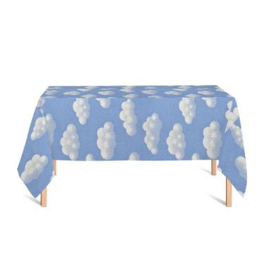 Imagem de Toalha de Mesa Retangular em Tecido Jacquard Estampado Nuvem Azul, 1,4