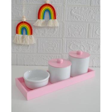Imagem de Kit Higiene Bebê K153 Porcelana Bandeja Amarelo Azul Rosa Cinza Safari