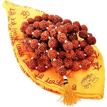 Imagem de Mala Rudraksh certificada com bolsa japonesa Gaumukhi, guirlanda de rosário Rudraksha original natural do Himalaia original do Himalaia Japa Mala, colar religioso tibetano Rudraksha Mala, pulseira de colar de meditação de ioga, 10mm, Rudraksha Japa Mala, Sem Pedra Preciosa
