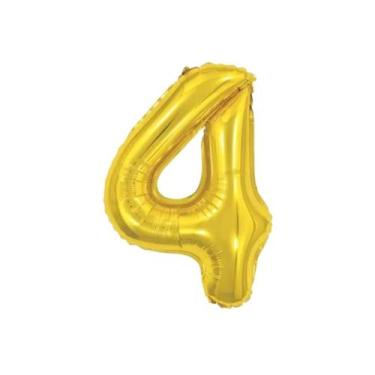 Imagem de Bexiga Balão Metalizado 16 Polegadas 40cm Dourado Número 4 - Warna
