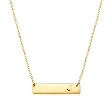 Imagem de Colar com pingente de barra MOMOL com inicial banhado a ouro 18 quilates em aço inoxidável colar de barra delicada delicada com inicial simples nome personalizado colar para mulheres e meninas Dourado