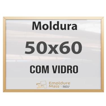 Imagem de Moldura 50x60 Dourada Com Vidro para Quadros Decorativo para sala quarto escritório poster casa fotos Certificado Diploma Alvara Porta Retrato