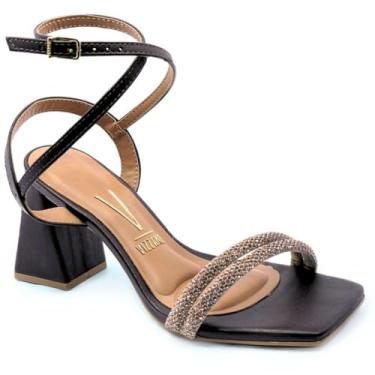 Imagem de Sandália Vizzano Salto Bloco Strass Feminina - Marrom Escuro - 34