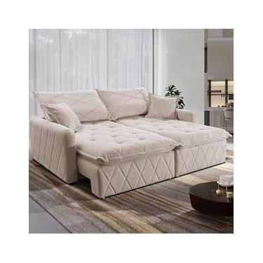 Imagem de Sofá 3 lugares Cama inBox Sublime com Assento Retrátil e Encosto Reclinável em Boucle - 200cm de Largura