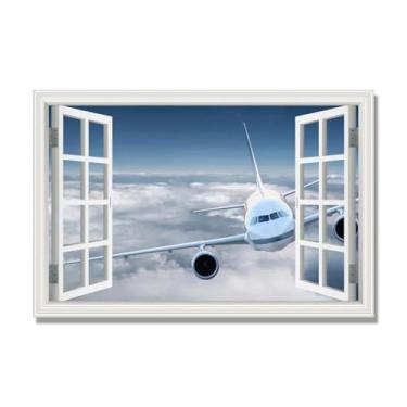 Imagem de Arte de parede em tela de janela aberta, impressão natural em tela, "Avião no céu 25.4 cm, decoração de parede de paisagens de janela, decoração de casa moderna. 50 x 75 cm - 19,6 x 29,5 pol sem