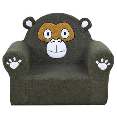 Imagem de AFBKSS&BB Sofá infantil com motivos de animais bordados, sofá de espuma infantil ultramacio, mini cadeira infantil para meninos e meninas. (verde escuro)