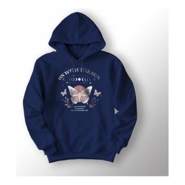 Imagem de Blusa Moletom Canguru Bolso Borboletas Fases Da Lua - Lobo Sete, Azul,