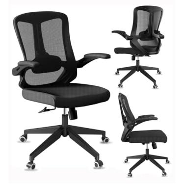 Imagem de poki Cadeira de escritório de malha, cadeiras de mesa de escritório em casa com rodas, cadeiras de escritório ergonômicas com suporte lombar e encosto de cabeça ajustável, cadeira de mesa confortável