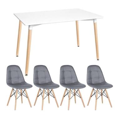 Imagem de Kit - Mesa Retangular Eames 80 X 140 Cm Branco + 4 Cadeiras Botonê Cinza Escuro Mesa Branco Com Cadeiras Cinza Escuro