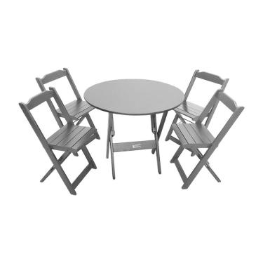 Imagem de Mesa Dobrável De Madeira Redonda 90cm Com 4 Cadeiras Preta - Tarimatã