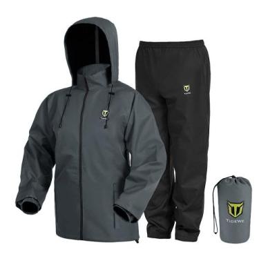 Imagem de Roupa de chuva TIDEWE impermeável, respirável, leve, cinza, XL