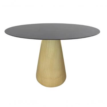 Imagem de Mesa Cone 80cm Base Madeira Natural Freijó Claro Tampo Preto