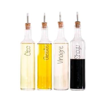 Imagem de Conjunto de Frascos de Vidro Para Especiarias 500ml com Bico Dispensador de CortiçA(Azeite)